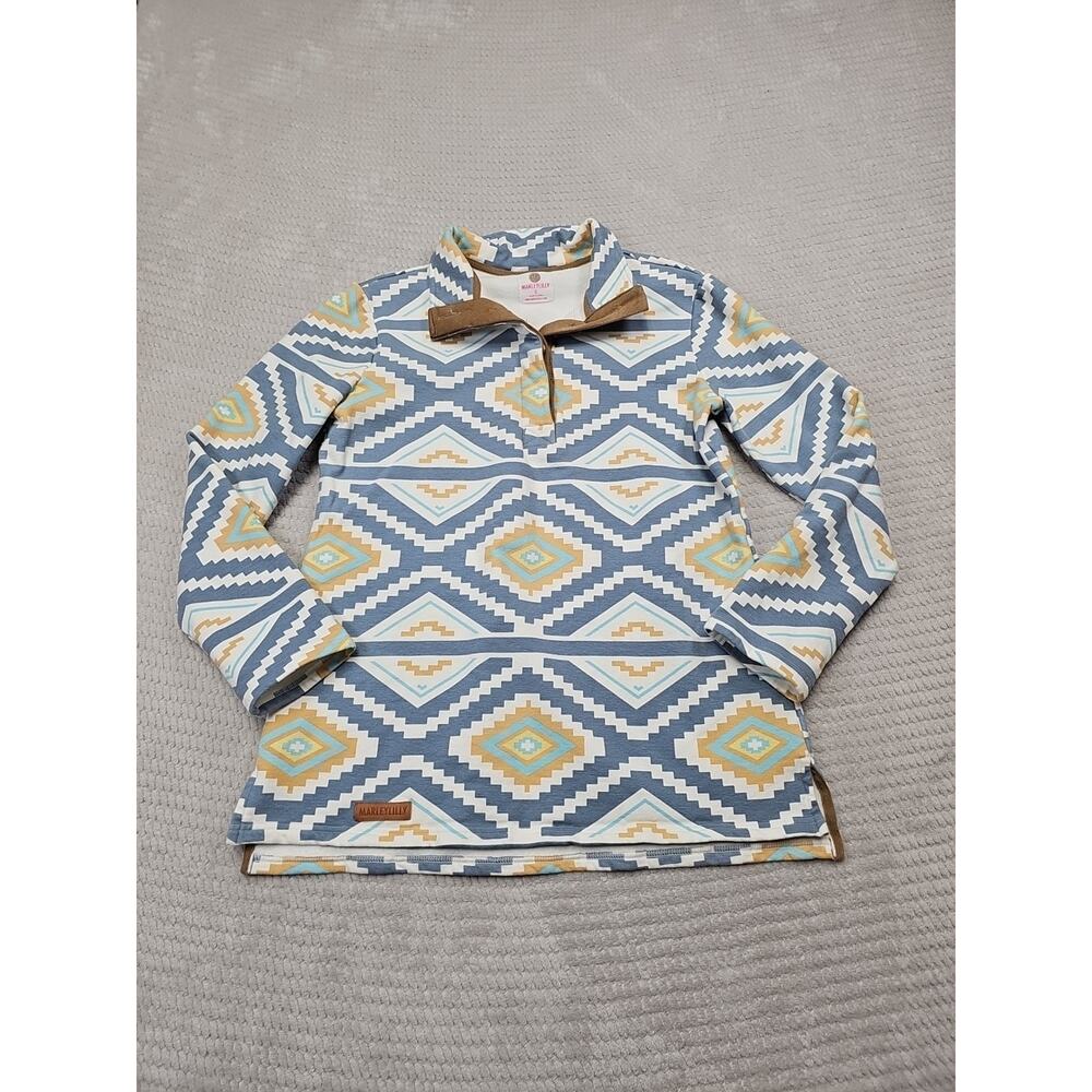 Marley Lilly Sweatshirt Womens Small Aztec Pullover Quarter Button Western